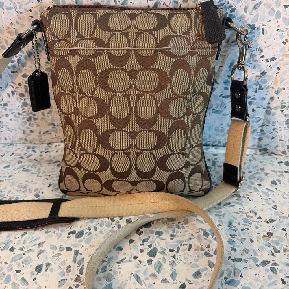 Coach Signature Stripe Swingpack Crossbody Bag 43976 Khaki Brown - Picture 2 of 7